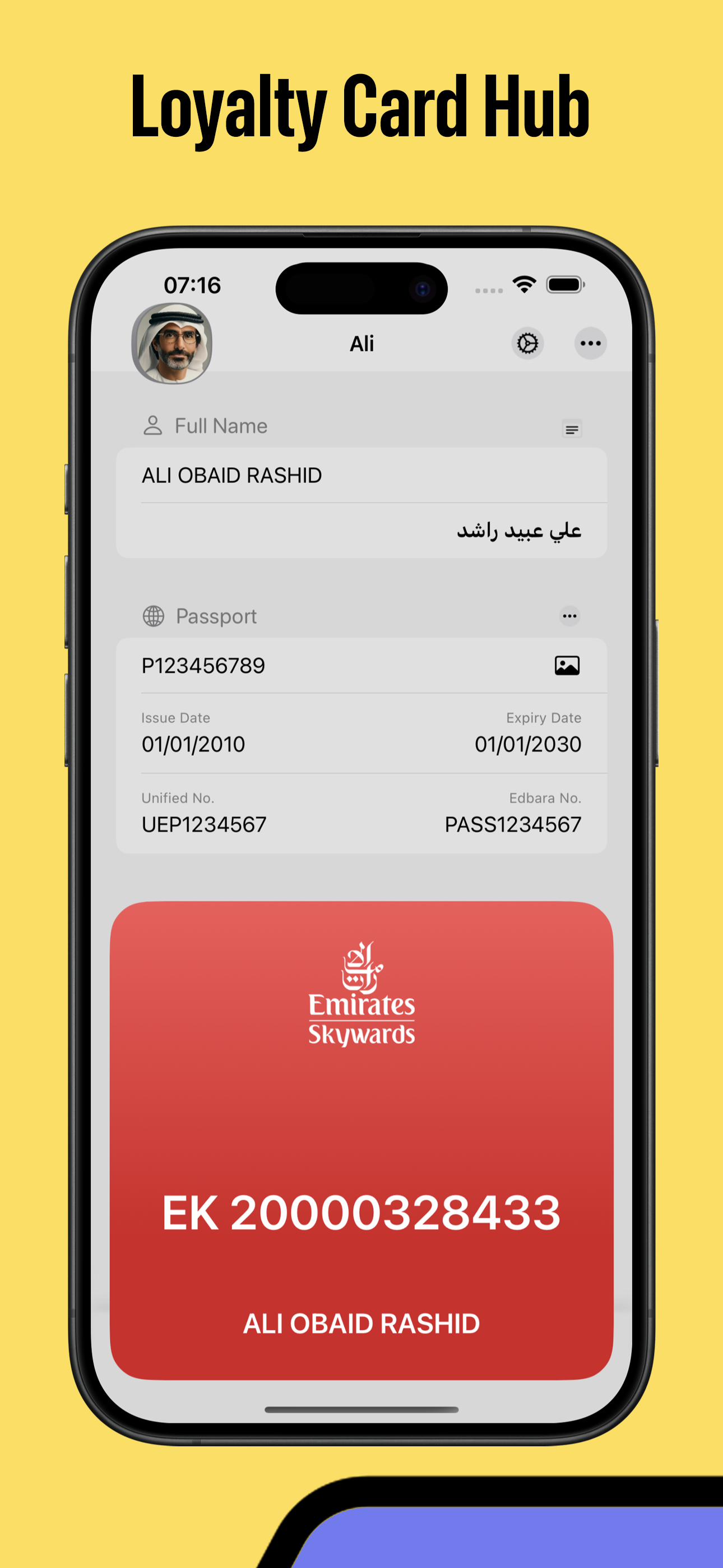 ID 784 loyalty cards and important numbers